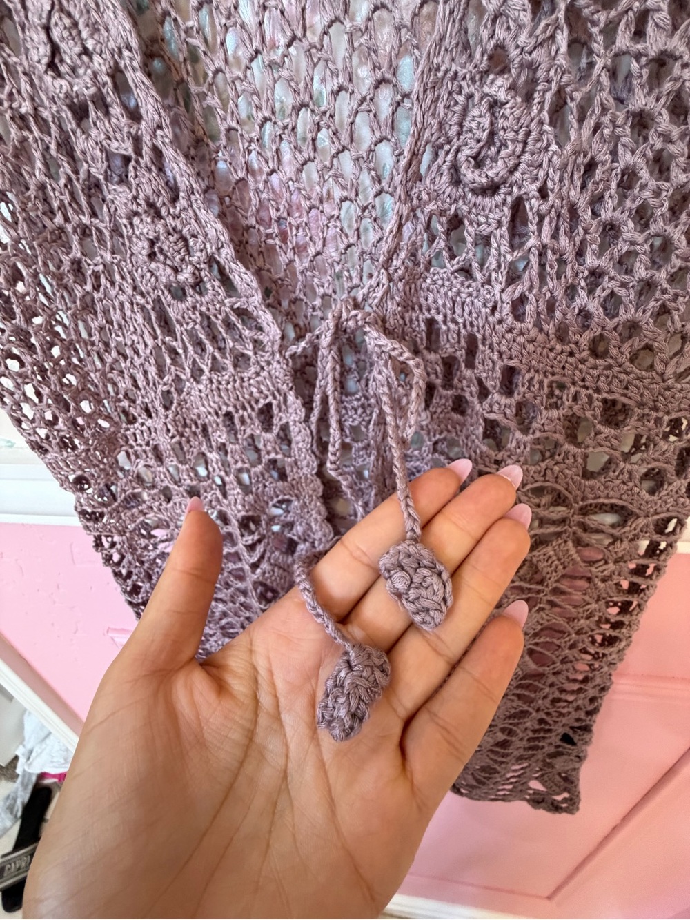 Vertigo Paris Mauve Crochet Tie-Front Open Cardigan - Picture 4 of 5